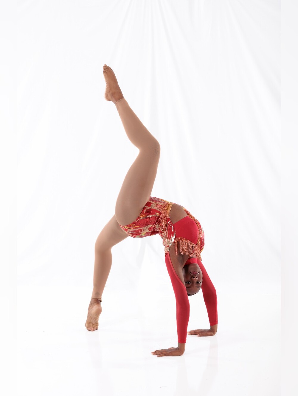 Tenth House Dance Costume Red Sequin Fringe One-Piece Leotard
